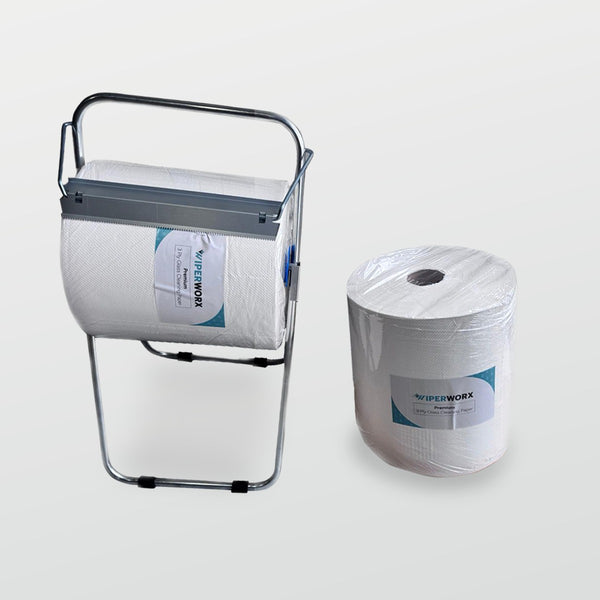 2x 3 ply paper rolls 360m with holder